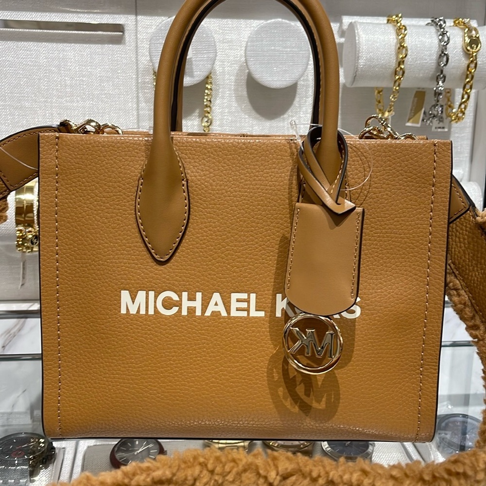 Michael Kors Mirella Small Pebbled Leather Shopper Top Zip Crossbody XBody Bag
